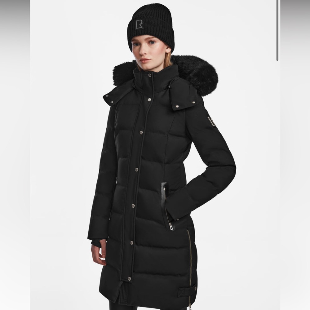 Black rudsack mid length quilted coat